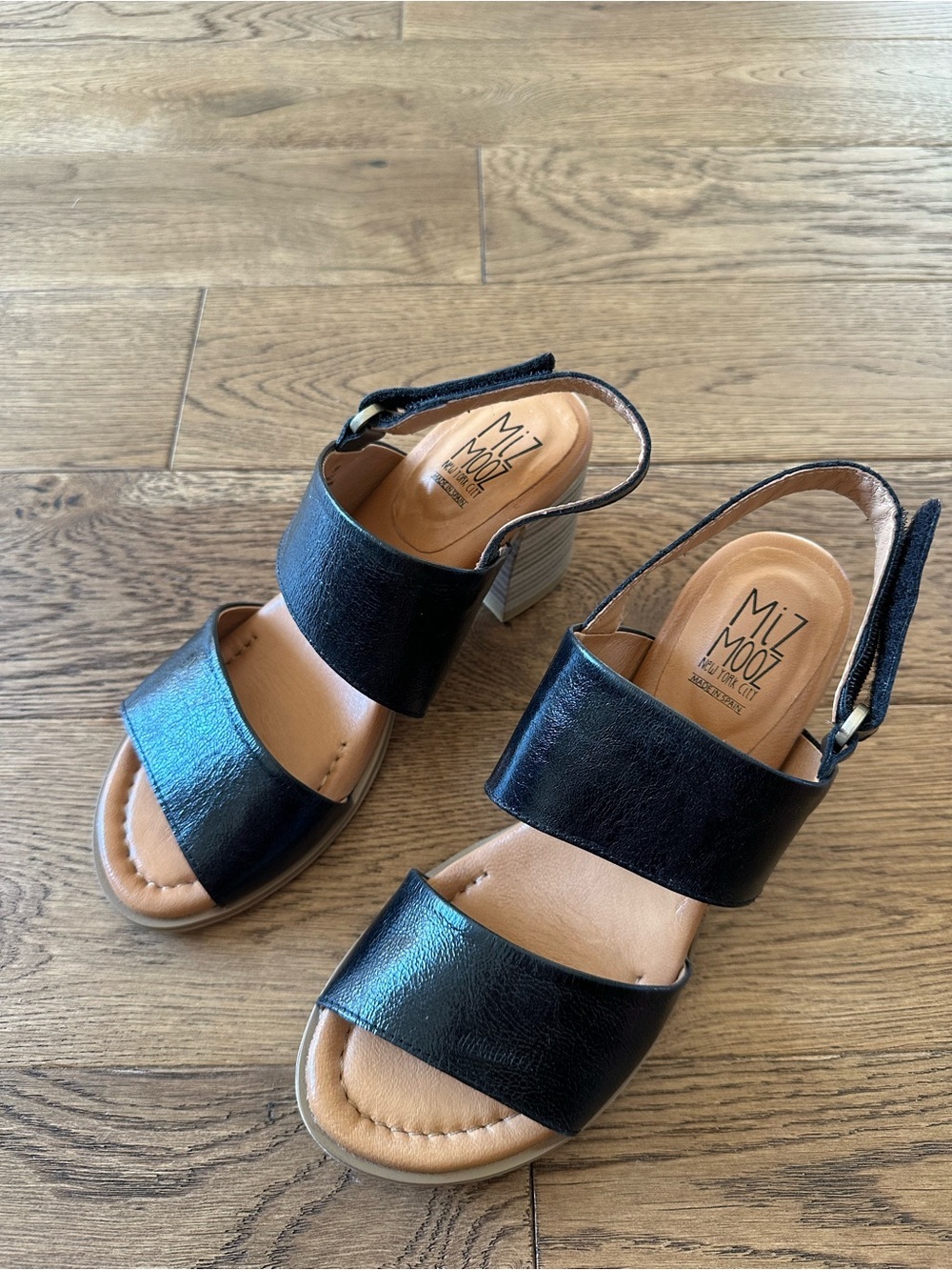 Miz Mooz Leather Sandals Block Heels Shoes Sz 38/7.5 Made In Spain